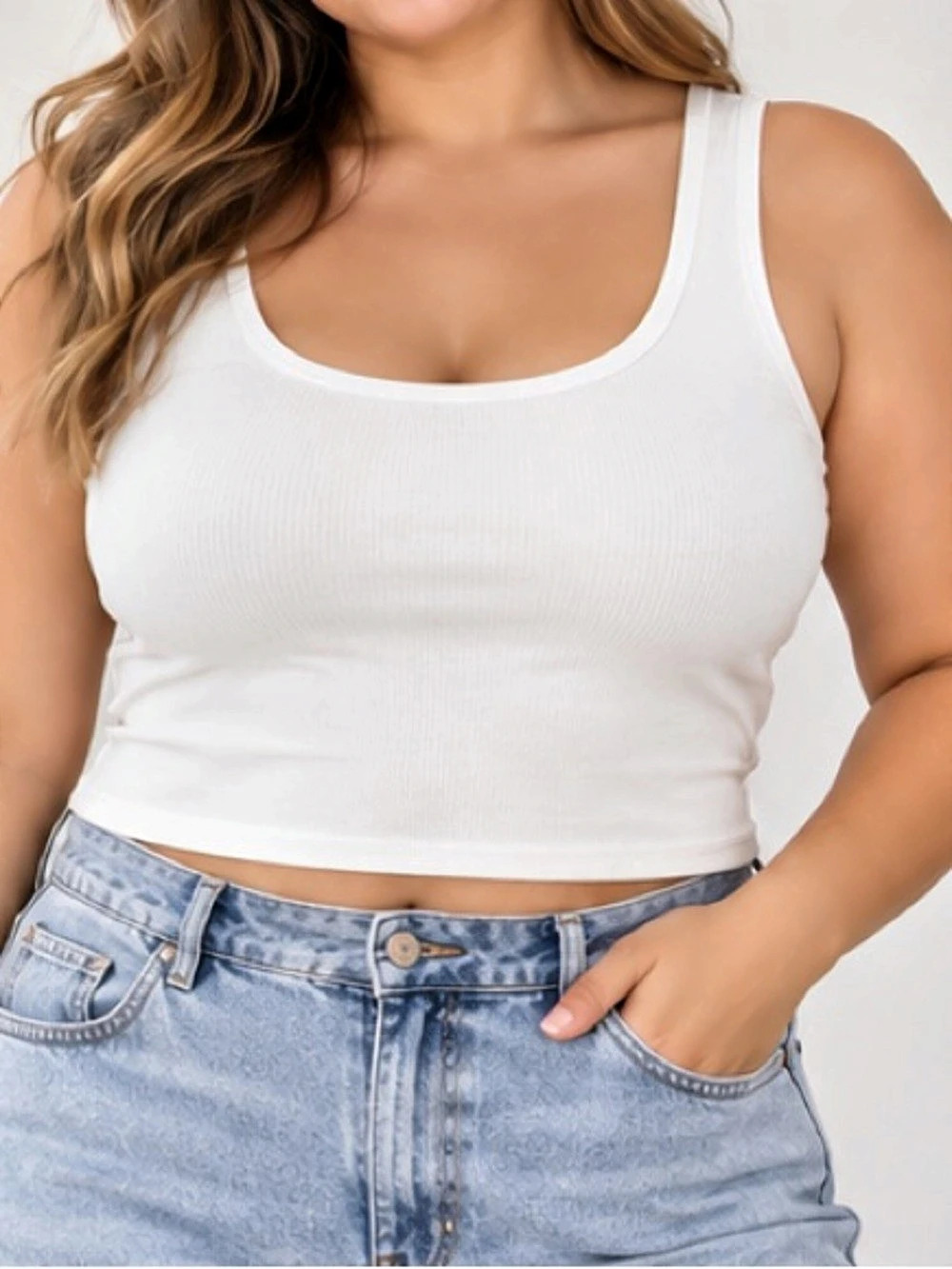 Wild Fable -White Ribbed Crop Tank – Size XL